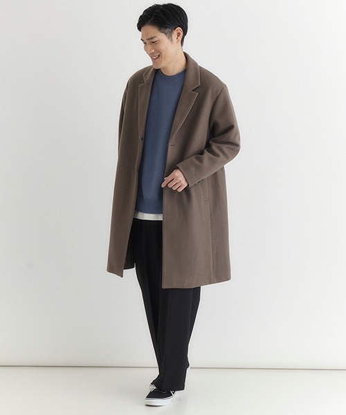 BACK NUMBER（バックナンバー）の「【BACK NUMBER】ライトメルトン チェスターコート シングル (軽量/保温/ビジネスカジュアル/オンオフ/きれいめ)（チェスターコート・メンズ・グレー/ダークベージュ/ブラック・M/XL/L）」の11枚目の写真