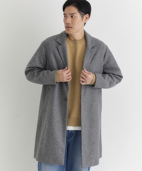 BACK NUMBER（バックナンバー）の「【BACK NUMBER】ライトメルトン チェスターコート シングル (軽量/保温/ビジネスカジュアル/オンオフ/きれいめ)（チェスターコート・メンズ・グレー/ダークベージュ/ブラック・M/XL/L）」の16枚目の写真