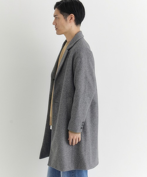 BACK NUMBER（バックナンバー）の「【BACK NUMBER】ライトメルトン チェスターコート シングル (軽量/保温/ビジネスカジュアル/オンオフ/きれいめ)（チェスターコート・メンズ・グレー/ダークベージュ/ブラック・M/XL/L）」の17枚目の写真