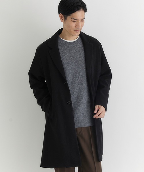 BACK NUMBER（バックナンバー）の「【BACK NUMBER】ライトメルトン チェスターコート シングル (軽量/保温/ビジネスカジュアル/オンオフ/きれいめ)（チェスターコート・メンズ・グレー/ダークベージュ/ブラック・M/XL/L）」の20枚目の写真