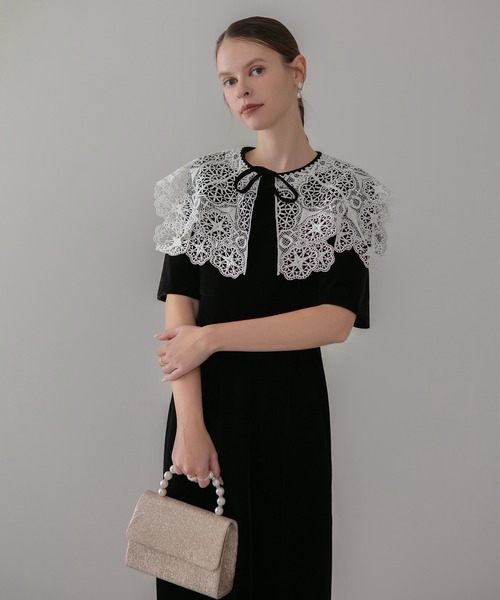 Leja（レジャ）の「【LEJA】レースカラーベロアIラインワンピース