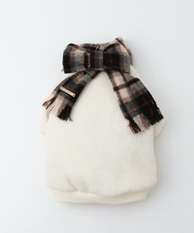 moncheri | チェック柄マフラー付きプルオーバー【通すだけでリボン完成・ボタンで取り外し可能】(ペットウェア)