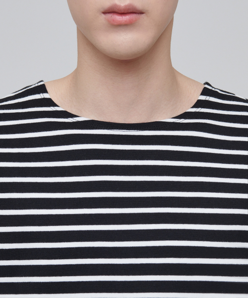 MUSINSA STANDARD（ムシンサスタンダード）の「ストライプボートネック長袖Tシャツ[ブラック/アイボリー]（Tシャツ/カットソー・メンズ・その他・SMALL/MEDIUM/LARGE/X-LARGE/XX-LARGE）」の3枚目の写真