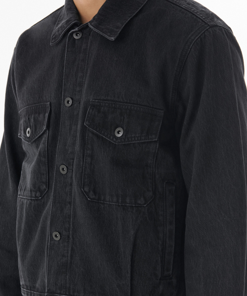 MUSINSA STANDARD（ムシンサスタンダード）の「デニムオフィサージャケット [ウォッシュドブラック]（デニムジャケット・メンズ・その他・MEDIUM/LARGE/X-LARGE/XX-LARGE）」の5枚目の写真
