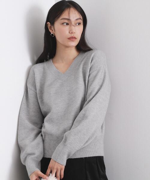 OPAQUE.CLIP（オペークドットクリップ）の「Vネックラメニット【洗濯機OK】（ニット/セーター・レディース・グレー/レッド系1/ネイビー・40/38/42）」の9枚目の写真