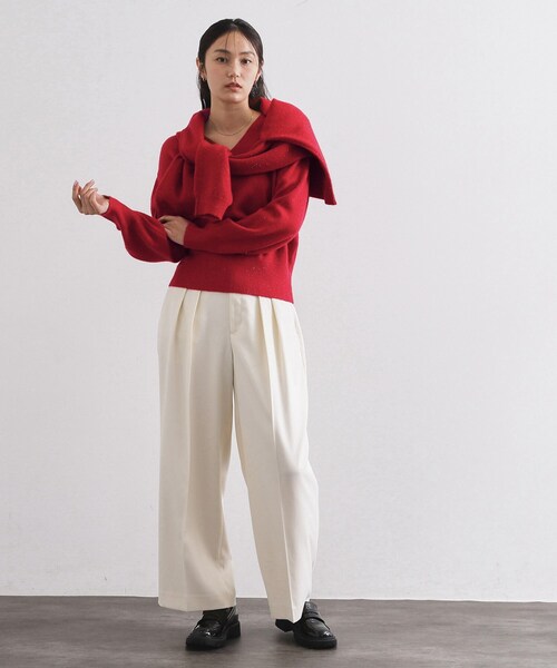 OPAQUE.CLIP(オペークドットクリップ)の「Vネックラメニット【洗濯機OK】(ニット/セーター・レディース・グレー/レッド系1/ネイビー・40/38)」の11枚目の写真