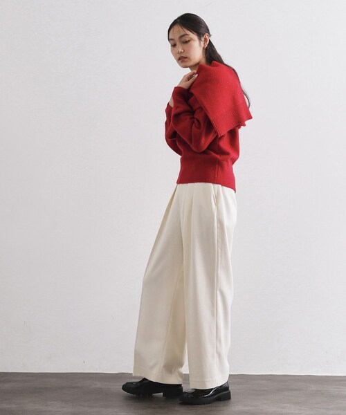 OPAQUE.CLIP(オペークドットクリップ)の「Vネックラメニット【洗濯機OK】(ニット/セーター・レディース・グレー/レッド系1/ネイビー・40/38)」の12枚目の写真