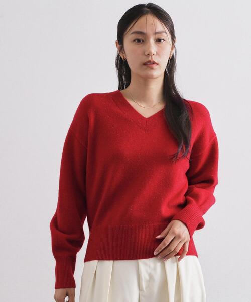 OPAQUE.CLIP(オペークドットクリップ)の「Vネックラメニット【洗濯機OK】(ニット/セーター・レディース・グレー/レッド系1/ネイビー・40/38)」の20枚目の写真