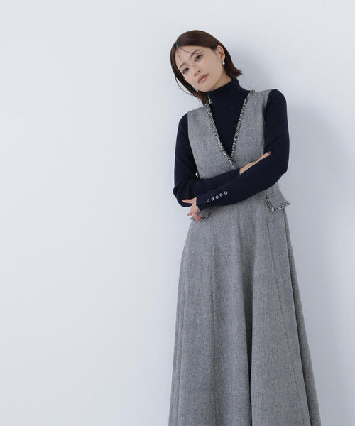 NATURAL BEAUTY BASIC（ナチュラルビューティーベーシック）の「◇ツイーディーフリンジジャンスカ（ジャンパースカート・レディース・ブラウン/ブラック・SMALL/MEDIUM/P/S）」の5枚目の写真