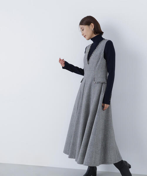 NATURAL BEAUTY BASIC（ナチュラルビューティーベーシック）の「◇ツイーディーフリンジジャンスカ（ジャンパースカート・レディース・ブラウン/ブラック・SMALL/MEDIUM/P/S）」の7枚目の写真