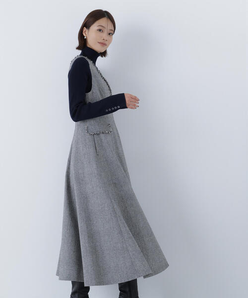 NATURAL BEAUTY BASIC（ナチュラルビューティーベーシック）の「◇ツイーディーフリンジジャンスカ（ジャンパースカート・レディース・ブラウン/ブラック・SMALL/MEDIUM/P/S）」の11枚目の写真