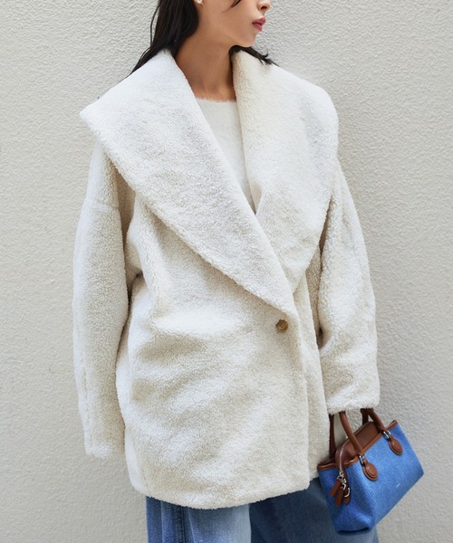 Narcissus（ナルシス）の「ボアコート/オーバーサイズ/もこもこ/秋冬（ムートンコート・レディース・ブラック/アイボリー・FREE）」の3枚目の写真