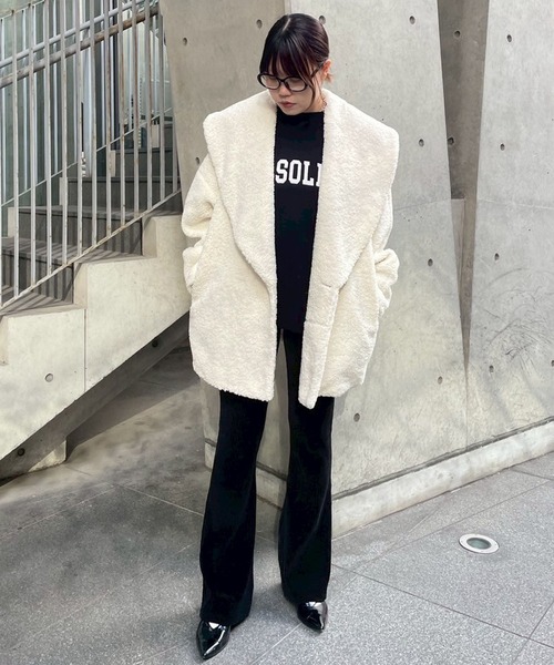 Narcissus（ナルシス）の「ボアコート/オーバーサイズ/もこもこ/秋冬（ムートンコート・レディース・ブラック/アイボリー・FREE）」の20枚目の写真