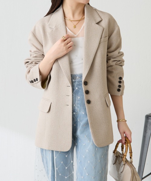 COLLAGE GALLARDAGALANTE（コラージュガリャルダガランテ）の「ツイードオーバージャケット/セットアップ可（テーラードジャケット・レディース・グレー/ベージュ・FREE）」の2枚目の写真