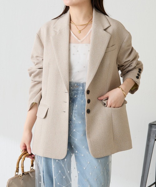 COLLAGE GALLARDAGALANTE（コラージュガリャルダガランテ）の「ツイードオーバージャケット/セットアップ可（テーラードジャケット・レディース・グレー/ベージュ・FREE）」の12枚目の写真