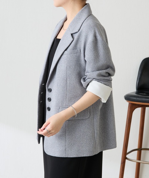 COLLAGE GALLARDAGALANTE（コラージュガリャルダガランテ）の「ツイードオーバージャケット/セットアップ可（テーラードジャケット・レディース・グレー/ベージュ・FREE）」の5枚目の写真