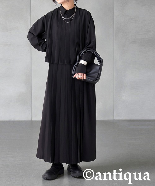 antiqua(アンティカ)の「プリーツワンピース(ワンピース・レディース・ブラック・ONESIZE)」の1枚目の写真