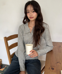 フェイバーオープンカラー ロングスリーブニット_LIGHT GRAY(WC25-KN61)