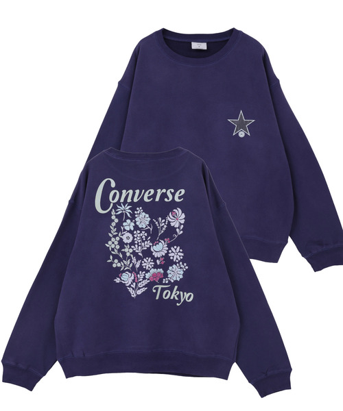 CONVERSE TOKYO（コンバーストウキョウ）の「BACK FLOWER PRINT SWEAT（スウェット・レディース・ブルー/レッド/スミクロ/パープル・SMALL/MEDIUM）」の4枚目の写真