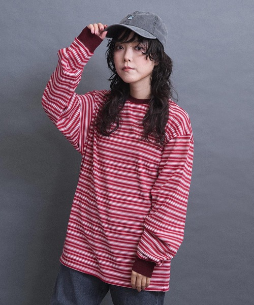 I am I in fact...（アイアムアイインファクト）の「multi border long sleeve Tシャツ（Tシャツ/カットソー・レディース・グレー/ブラウン/レッド・FREE）」の3枚目の写真