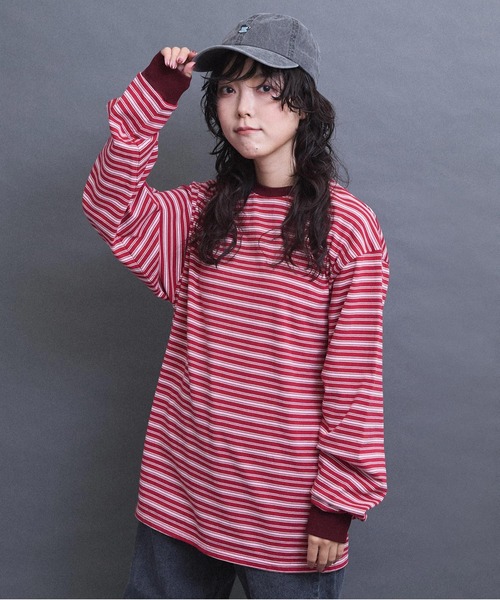 I am I in fact...（アイアムアイインファクト）の「multi border long sleeve Tシャツ（Tシャツ/カットソー・レディース・グレー/ブラウン/レッド・FREE）」の17枚目の写真