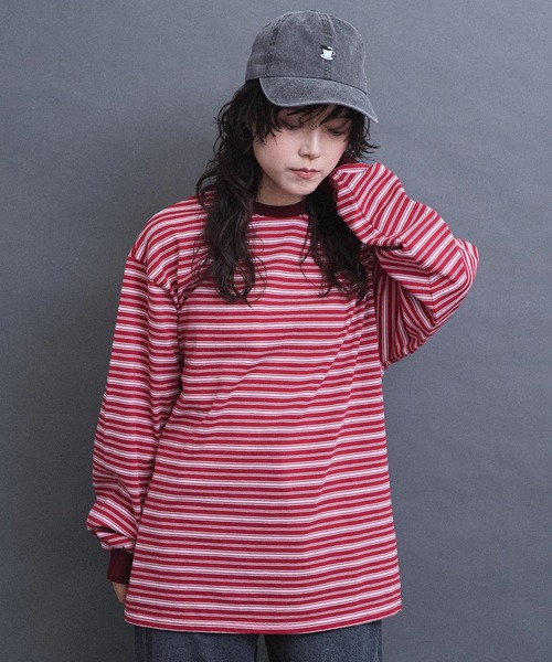 I am I in fact...（アイアムアイインファクト）の「multi border long sleeve Tシャツ（Tシャツ/カットソー・レディース・グレー/ブラウン/レッド・FREE）」の21枚目の写真