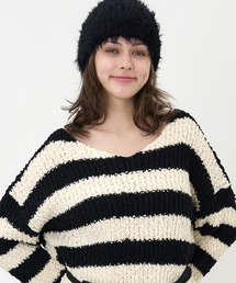 THE-ABON（エイボン）の「スノーファーニットキャップブラック（ニットキャップ/ビーニー）」