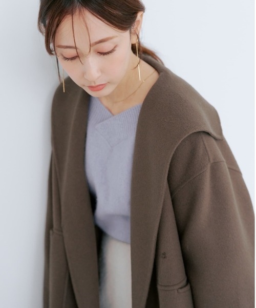 【美品】　COHINA ウールビーバーミドル丈コート コヒナ　モカ ウールビーバーミドル丈コート | 小柄・低身長女性向けファッション