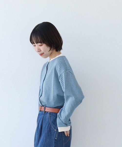 PAR ICI（パーリッシィ）の「ギンガムジャガード ゆるっとカーディガン（カーディガン/ボレロ・レディース・ブラウン/ブラック/ネイビー/ブルー/ピンク系その他・FREE）」の8枚目の写真