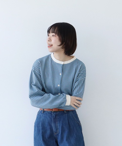 PAR ICI（パーリッシィ）の「ギンガムジャガード ゆるっとカーディガン（カーディガン/ボレロ・レディース・ブラウン/ブラック/ネイビー/ブルー/ピンク系その他・FREE）」の7枚目の写真