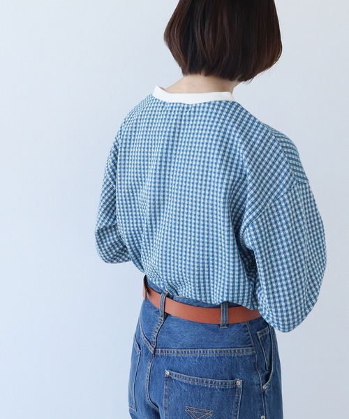 PAR ICI（パーリッシィ）の「ギンガムジャガード ゆるっとカーディガン（カーディガン/ボレロ・レディース・ブラウン/ブラック/ネイビー/ブルー/ピンク系その他・FREE）」の10枚目の写真