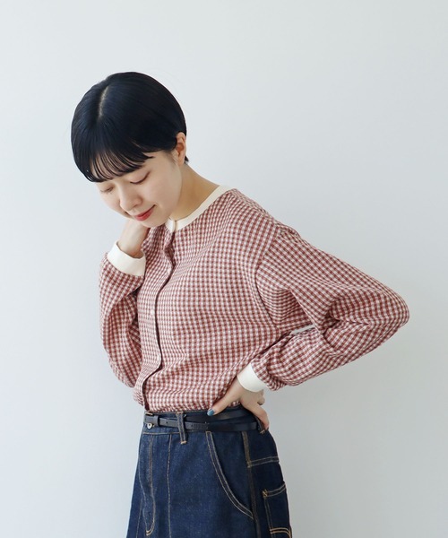 PAR ICI（パーリッシィ）の「ギンガムジャガード ゆるっとカーディガン（カーディガン/ボレロ・レディース・ブラウン/ブラック/ネイビー/ブルー/ピンク系その他・FREE）」の17枚目の写真