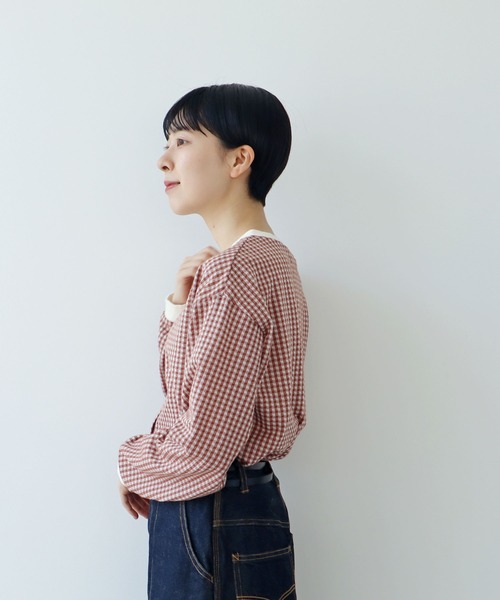 PAR ICI（パーリッシィ）の「ギンガムジャガード ゆるっとカーディガン（カーディガン/ボレロ・レディース・ブラウン/ブラック/ネイビー/ブルー/ピンク系その他・FREE）」の18枚目の写真