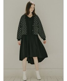 Dot Jacquard Knit Cardigan - BLACK