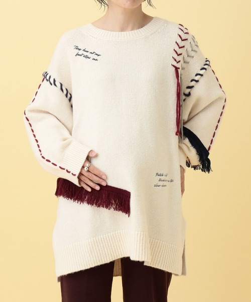 LEPSIM（レプシィム）の「【産前・産後対応】マタニティ／ステッチ刺繍ニット　625198（ニット/セーター・レディース・グレー/アイボリー・FREE）」の2枚目の写真