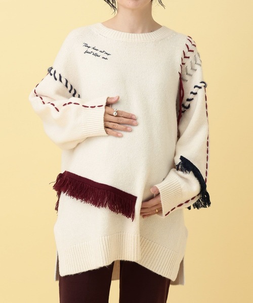 LEPSIM（レプシィム）の「【産前・産後対応】マタニティ／ステッチ刺繍ニット　625198（ニット/セーター・レディース・グレー/アイボリー・FREE）」の3枚目の写真