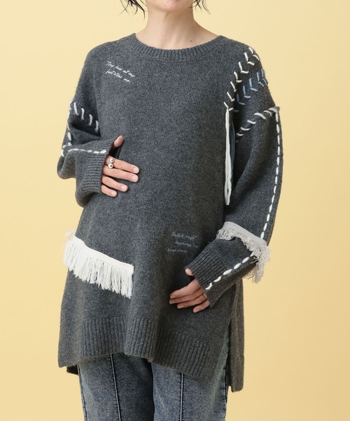 LEPSIM（レプシィム）の「【産前・産後対応】マタニティ／ステッチ刺繍ニット　625198（ニット/セーター・レディース・グレー/アイボリー・FREE）」の10枚目の写真