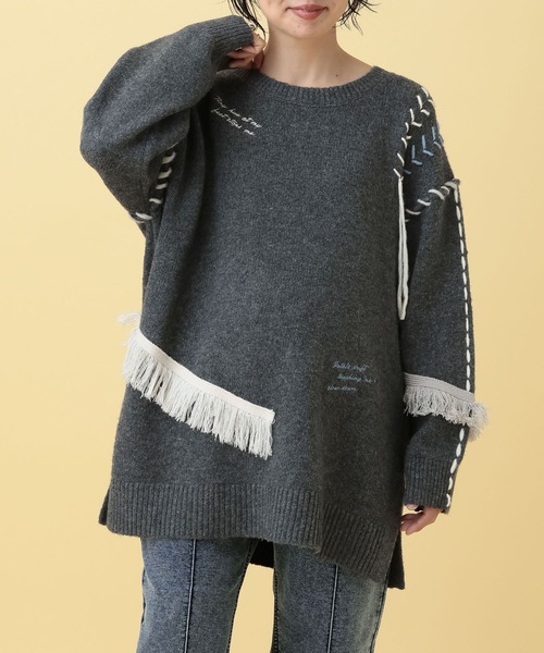 LEPSIM（レプシィム）の「【産前・産後対応】マタニティ／ステッチ刺繍ニット　625198（ニット/セーター・レディース・グレー/アイボリー・FREE）」の11枚目の写真