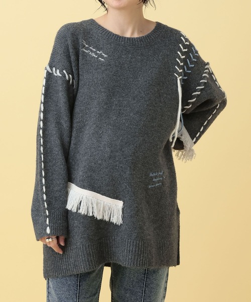 LEPSIM（レプシィム）の「【産前・産後対応】マタニティ／ステッチ刺繍ニット　625198（ニット/セーター・レディース・グレー/アイボリー・FREE）」の12枚目の写真