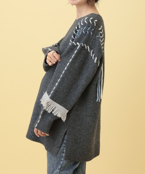 LEPSIM（レプシィム）の「【産前・産後対応】マタニティ／ステッチ刺繍ニット　625198（ニット/セーター・レディース・グレー/アイボリー・FREE）」の13枚目の写真