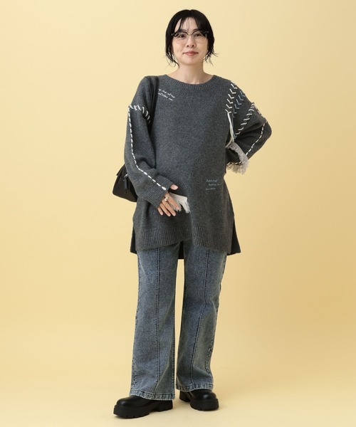 LEPSIM（レプシィム）の「【産前・産後対応】マタニティ／ステッチ刺繍ニット　625198（ニット/セーター・レディース・グレー/アイボリー・FREE）」の14枚目の写真