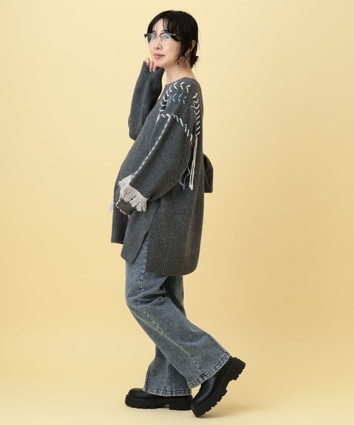 LEPSIM（レプシィム）の「【産前・産後対応】マタニティ／ステッチ刺繍ニット　625198（ニット/セーター・レディース・グレー/アイボリー・FREE）」の16枚目の写真