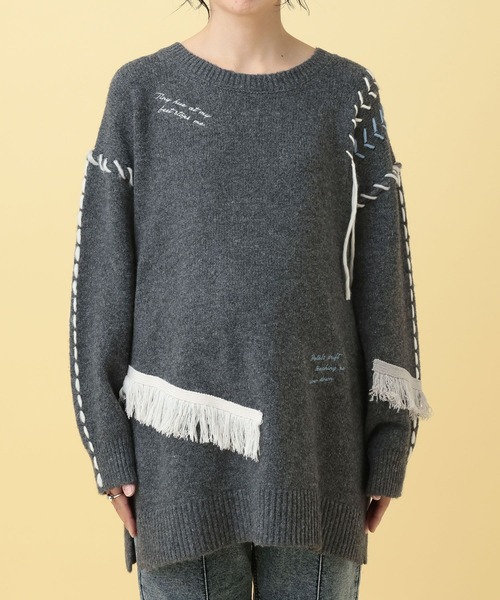 LEPSIM（レプシィム）の「【産前・産後対応】マタニティ／ステッチ刺繍ニット　625198（ニット/セーター・レディース・グレー/アイボリー・FREE）」の17枚目の写真