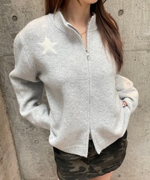ナンバーロゴスタンドネックジップニットカーディガン