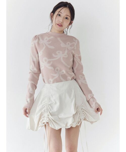 CALNAMUR（カルナムール）の「リボンパターンニット（ニット/セーター・レディース・ピンク/ベージュ・FREE）」の4枚目の写真