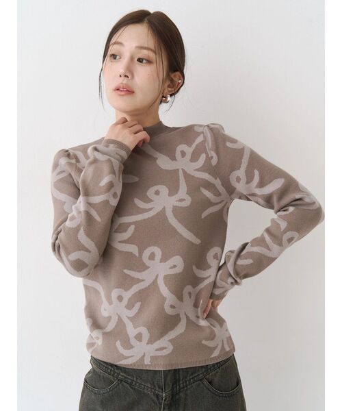 CALNAMUR（カルナムール）の「リボンパターンニット（ニット/セーター・レディース・ピンク/ベージュ・FREE）」の6枚目の写真