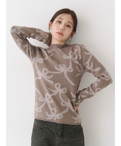 CALNAMUR（カルナムール）の「リボンパターンニット（ニット/セーター・レディース・ピンク/ベージュ・FREE）」の8枚目の写真