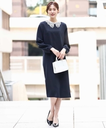 MK MICHEL KLEIN（エムケーミッシェルクラン）の「レース衿付きサックワンピース 防シワ 洗える（ワンピース）」