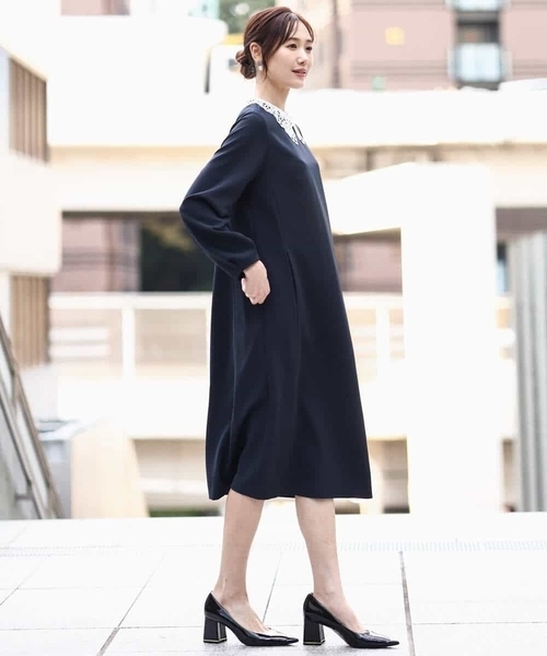 MK MICHEL KLEIN（エムケーミッシェルクラン）の「レース衿付きサックワンピース/防シワ/洗える（ワンピース・レディース・ネイビー・38）」の8枚目の写真