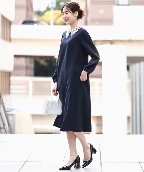 MK MICHEL KLEIN（エムケーミッシェルクラン）の「レース衿付きサックワンピース/防シワ/洗える（ワンピース・レディース・ネイビー・38）」の9枚目の写真